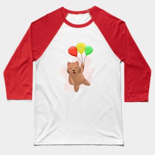 Adorable cat flying with balloon Baseball T-Shirt